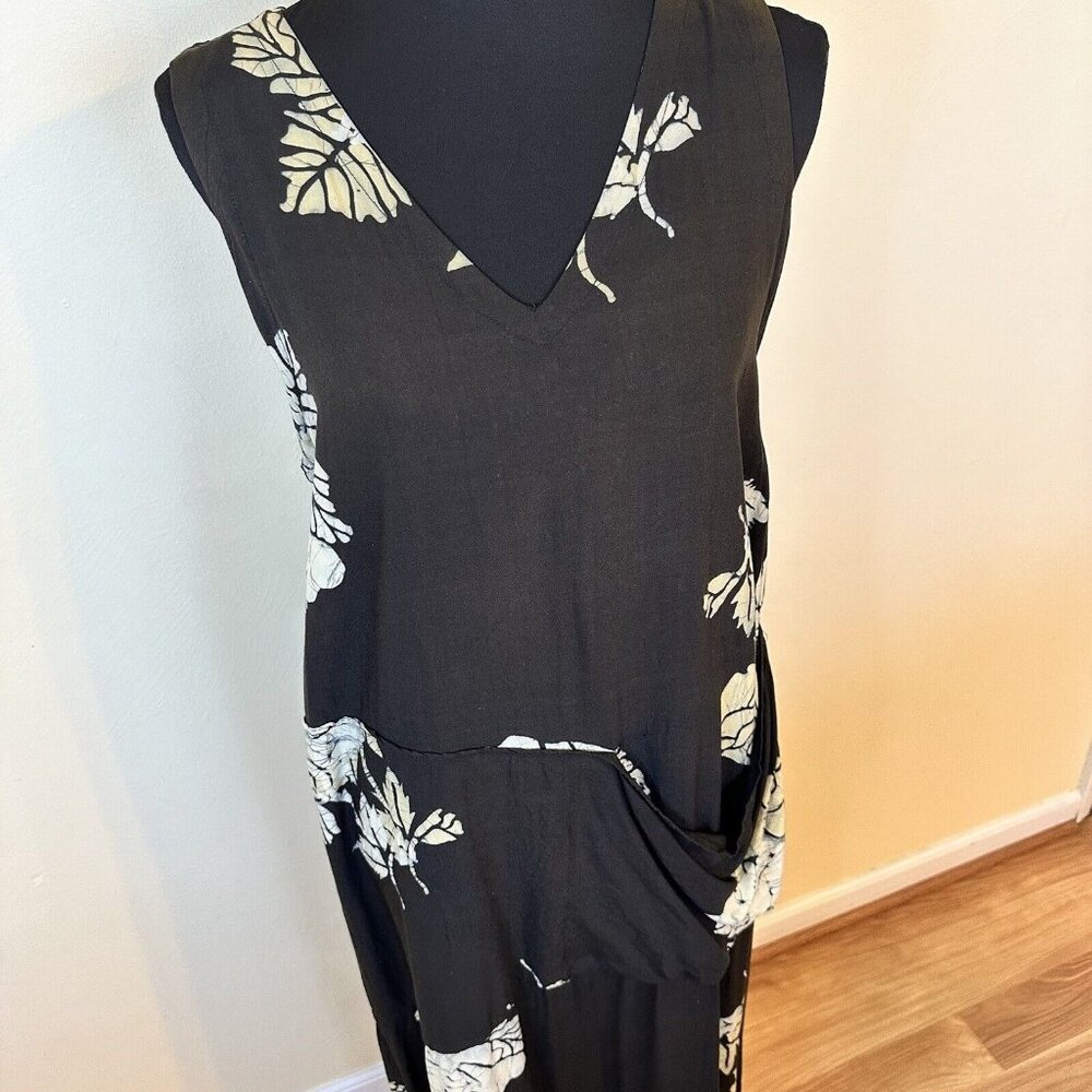 Senada Womens Brown Tropical Maxi Dress Shift Medium Sleeveless Pockets Batik